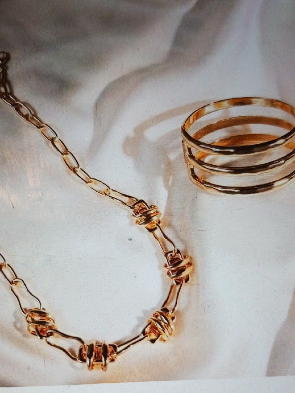 Gold Knot Chain Necklace and Ring Set - Women Jewelry
